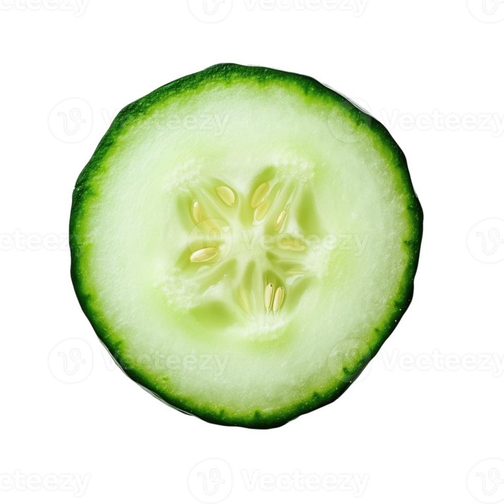 Fresh cucumber slice with seeds on transparent background showcasing crisp texture and vibrant color png
