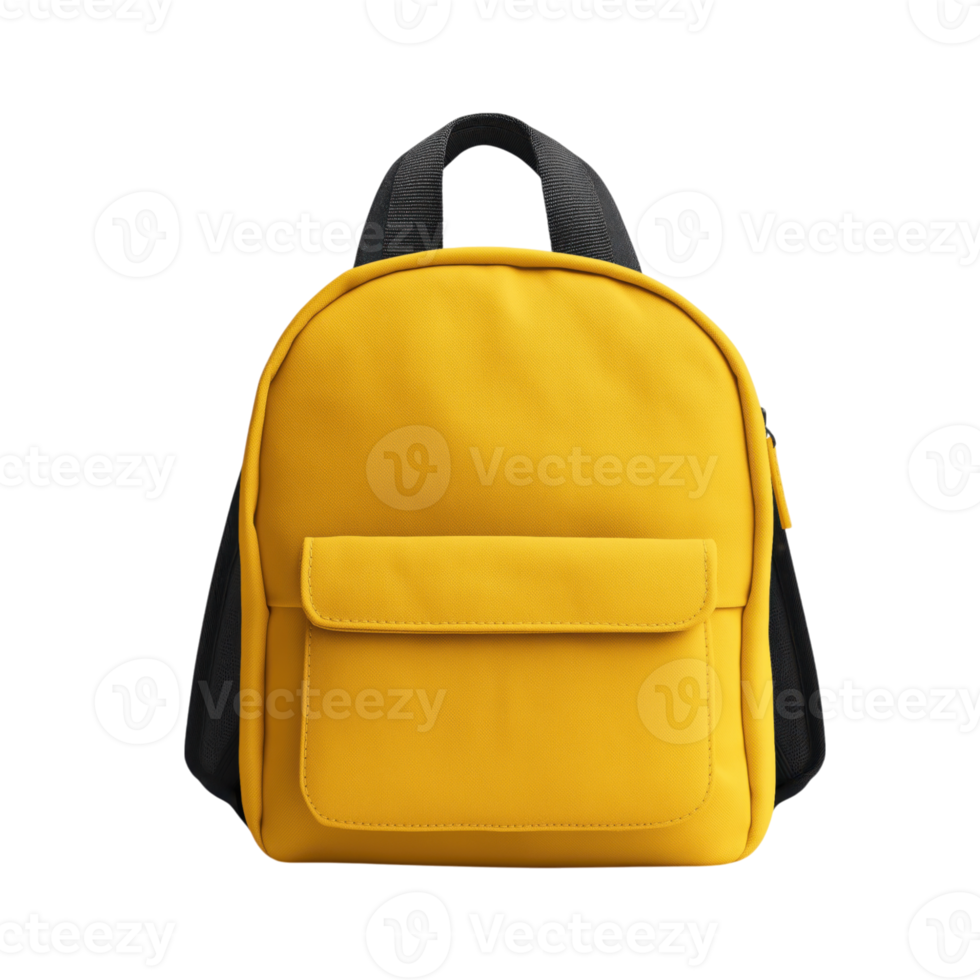 Vibrant yellow backpack with simple design and classic style, perfect for school or casual use on transparent background png