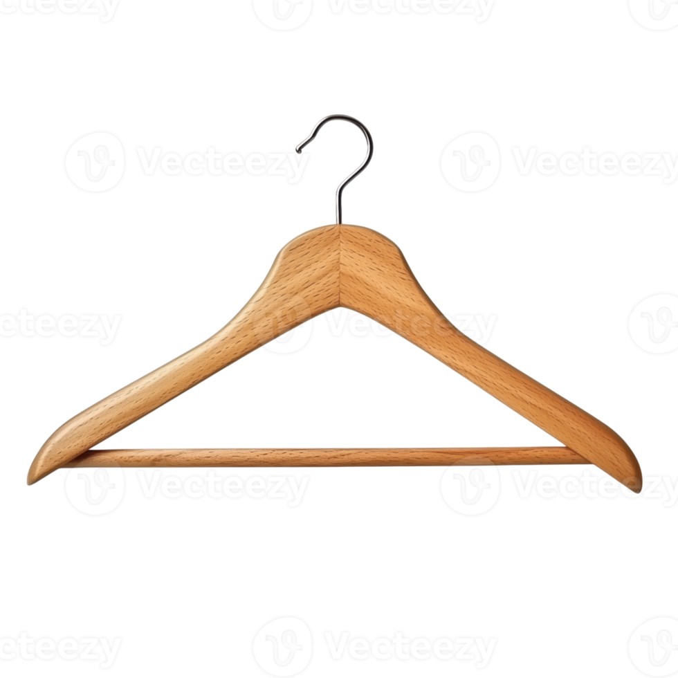 Natural wood hanger with shoulder bar on a transparent background for organizing and displaying garments png