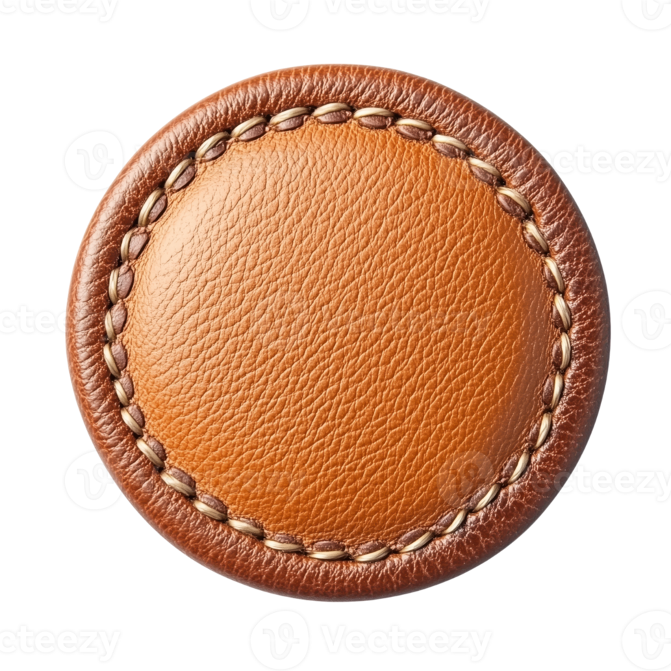 Round leather button with intricate stitching detail isolated on transparent background, ideal for fashion design or crafting png
