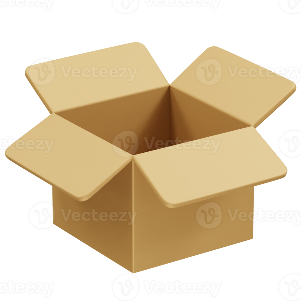 open cardboard box icon 3d rendering illustration. Empty box icon 3d illustration png
