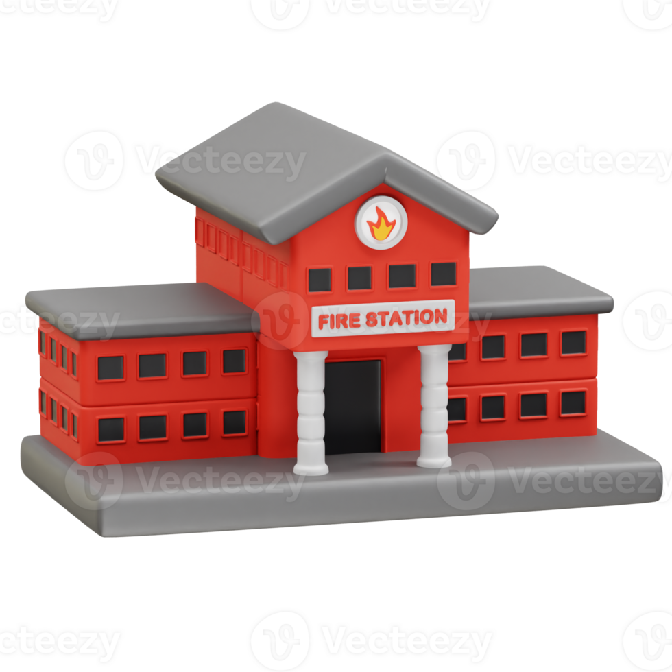 Fire station icon red 3d building illustration render png