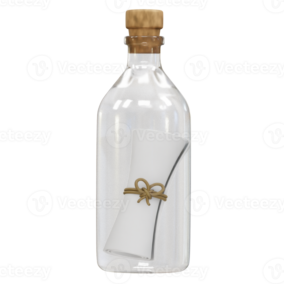 3D message in bottle 3d render icon illustration png