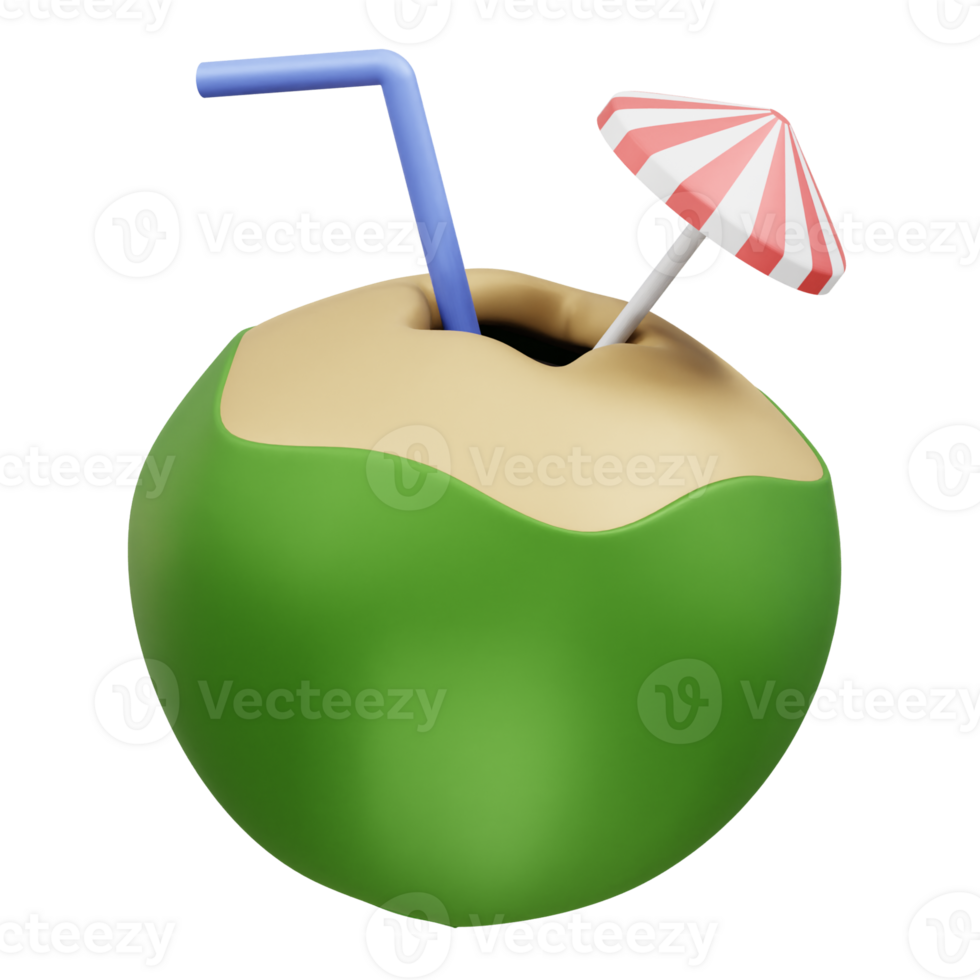 coconut water for summer time 3d rendering illustration render png