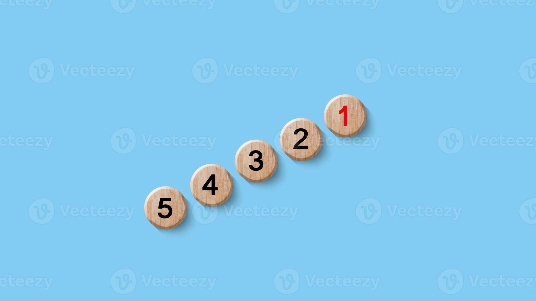 Number 1, 2, 3, 4, 5 of wooden cubes. Ranking, business strategy, leader market, competitive advantage, benchmarking concept. photo