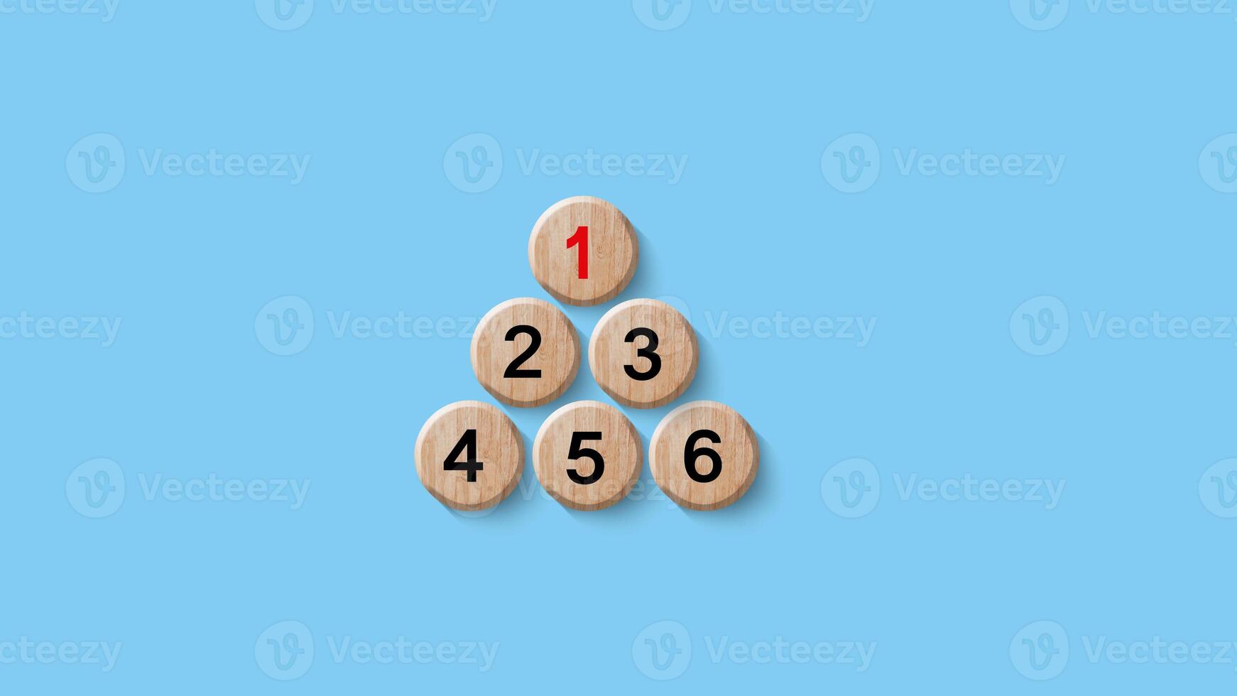 Number 1, 2, 3, 4, 5, 6 of wooden cubes. Ranking, business strategy, leader market, competitive advantage, benchmarking concept. Winner, photo
