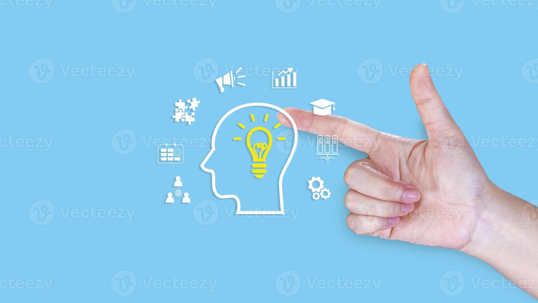 Thinking skills for business leader and manager concept. Team, critical, creative, systematic thinking skill. Upskilling, reskilling, new skill for employee's competency develo photo