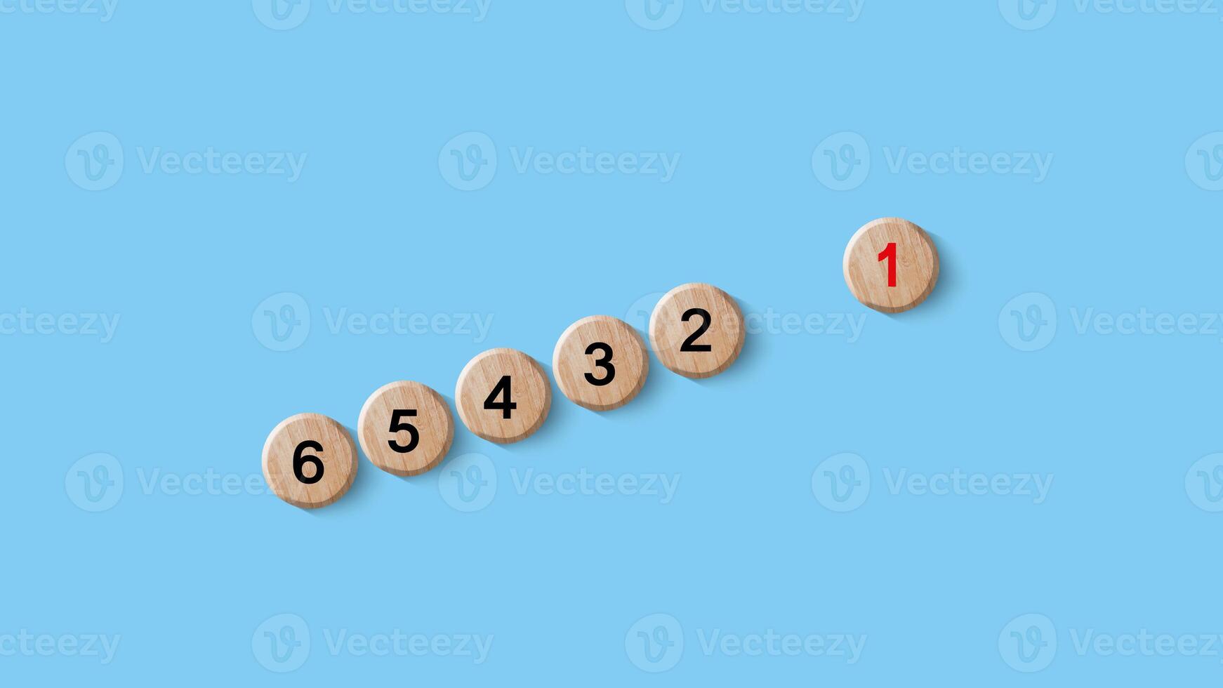 Number 1, 2, 3, 4, 5, 6 of wooden cubes. Ranking, business strategy, leader market, competitive advantage, benchmarking concept. photo