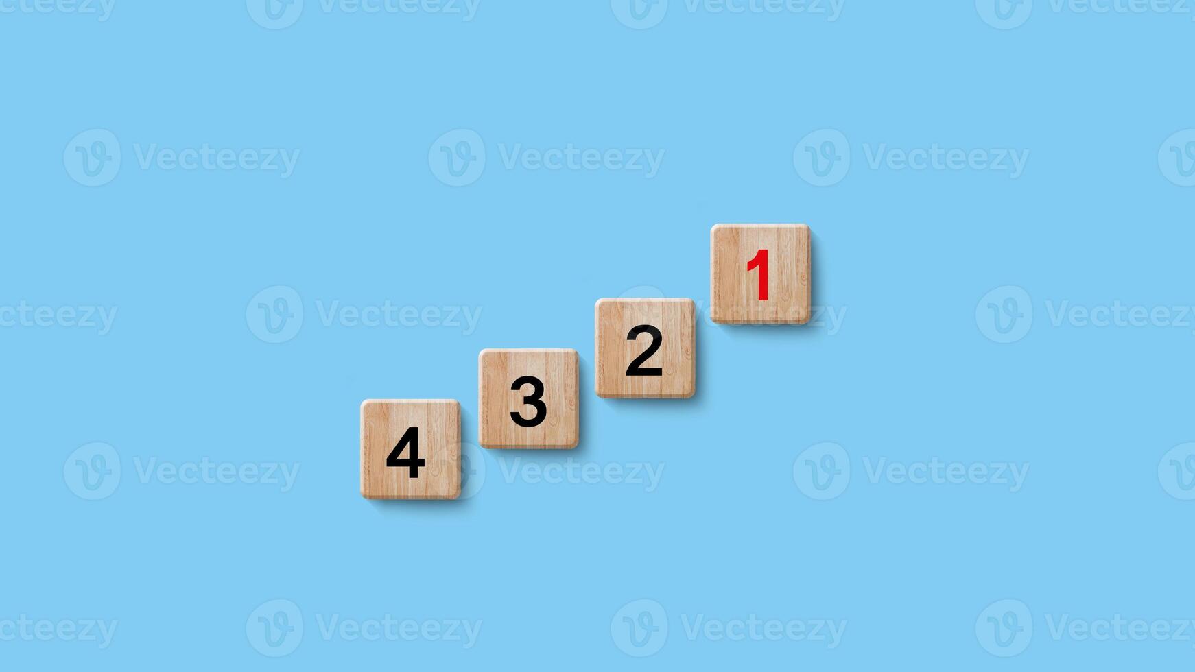 Number 1, 2, 3, 4 of wooden building blocks. Ranking, business strategy, leader market, competitive advantage, benchmarking concept. photo