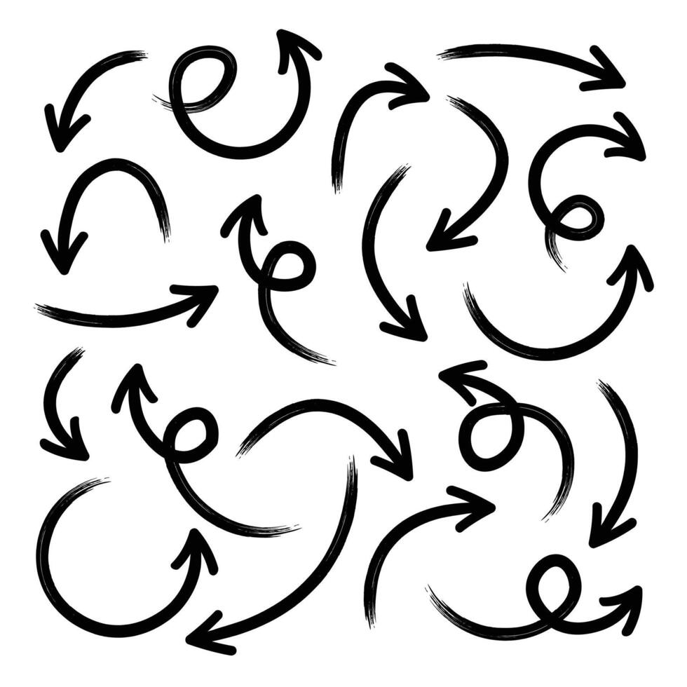 Set of Brush Arrows. Collection of arrows. Set of arrow icon. Arrows set elements. Arrows on isolated on white background. vector