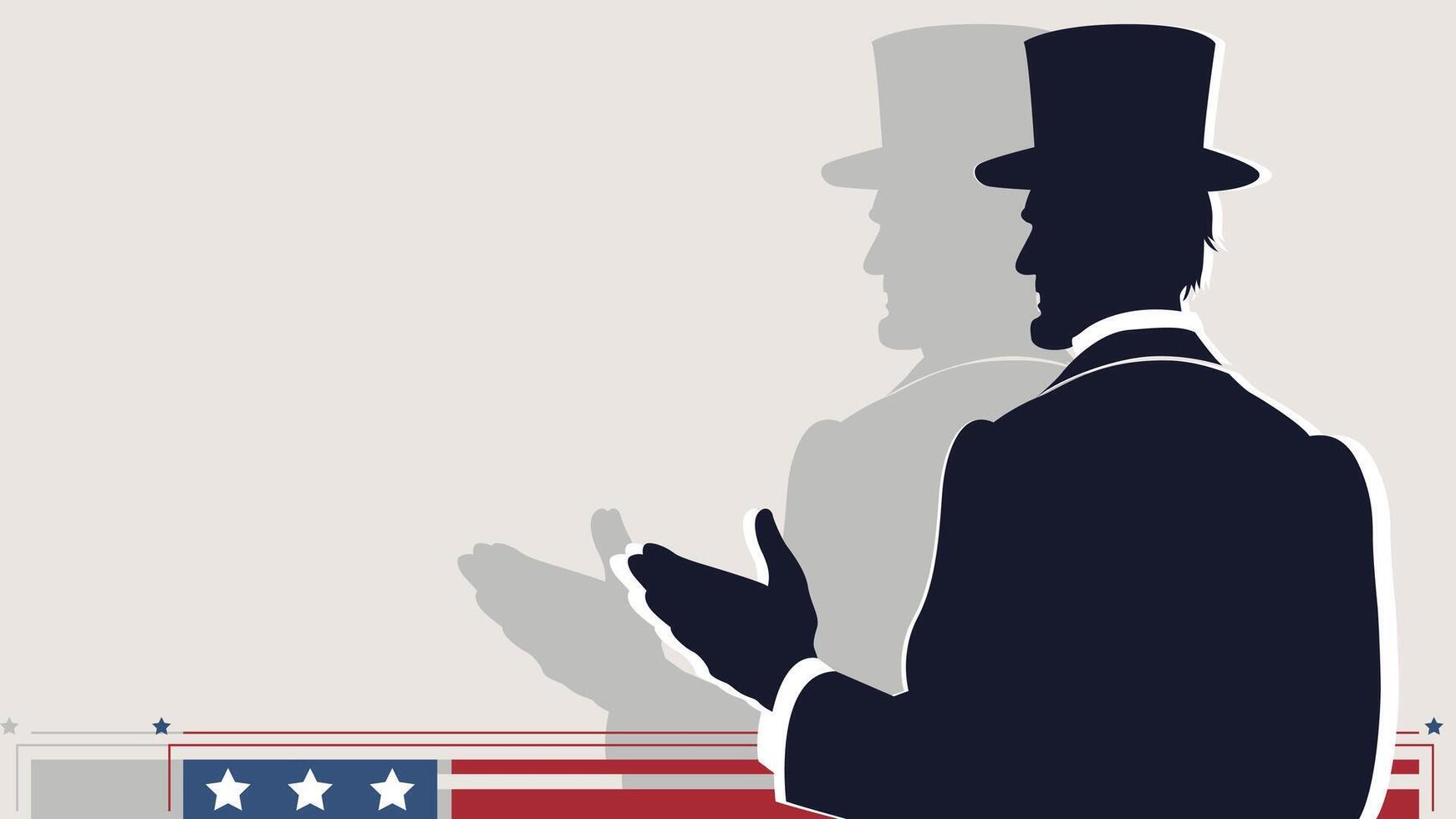 Minimalist lower third for Presidents' Day featuring Abraham Lincoln's iconic silhouette, with soft patriotic patterns. Ideal for videos, presentations, and historical or patriotic content. vector