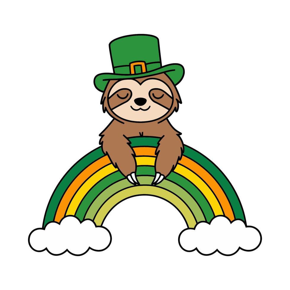 Cute St. Patrick's Day Sloth on Rainbow Illustration vector