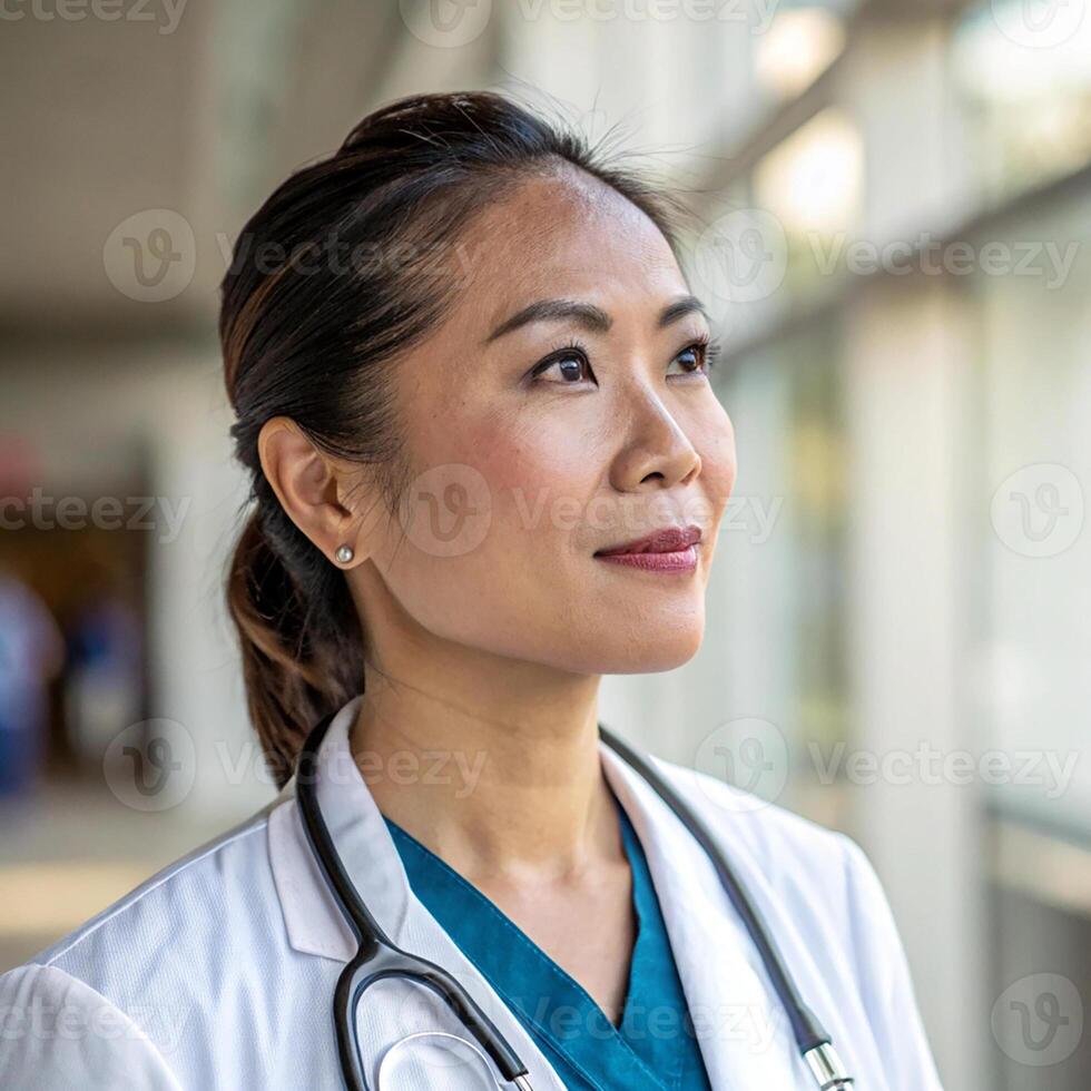 A portrait of a woman doctor. Woman looking forward photo