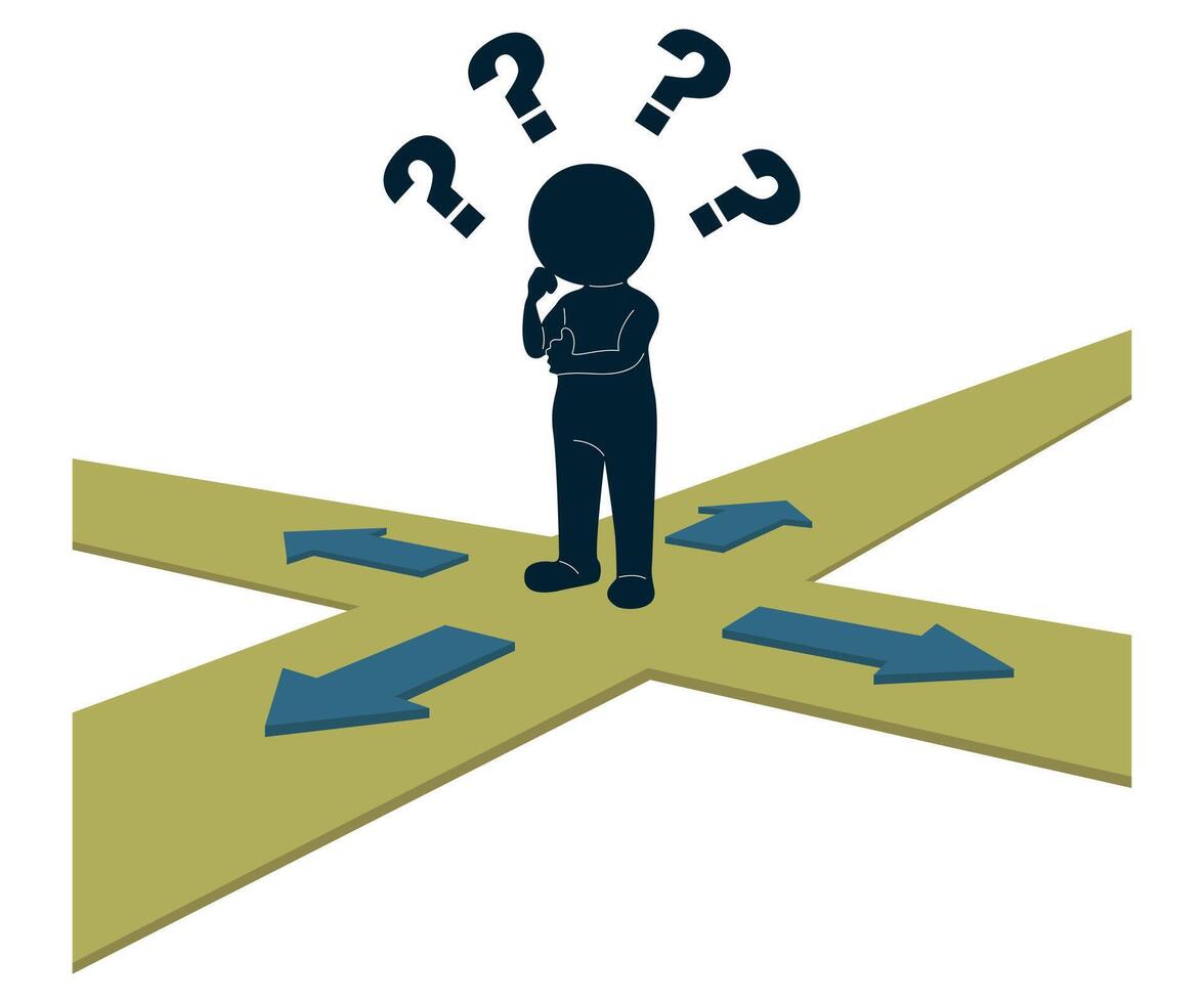 Person thinking which path to choose, making decision concept illustration vector