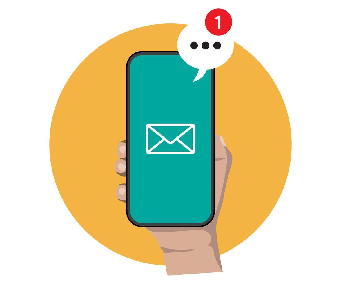 Hand sending a message concept smartphone notification flat illustration vector