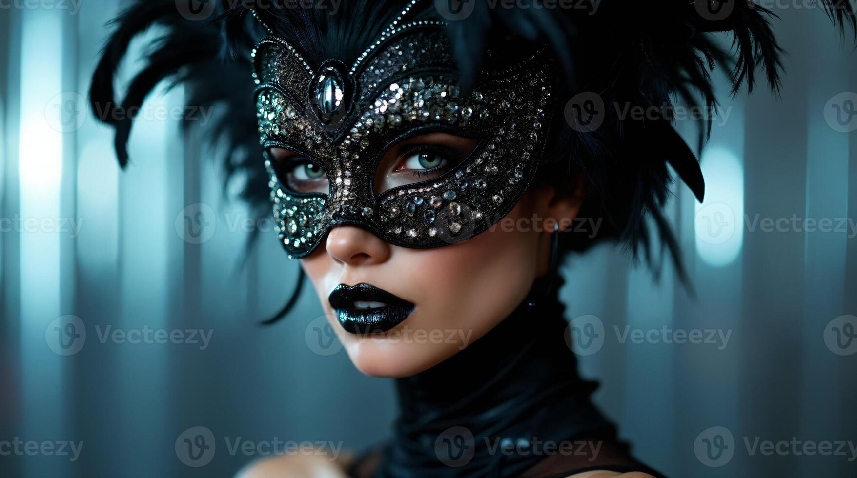 Mysterious Masquerade Elegance with Dark Feather Accents photo