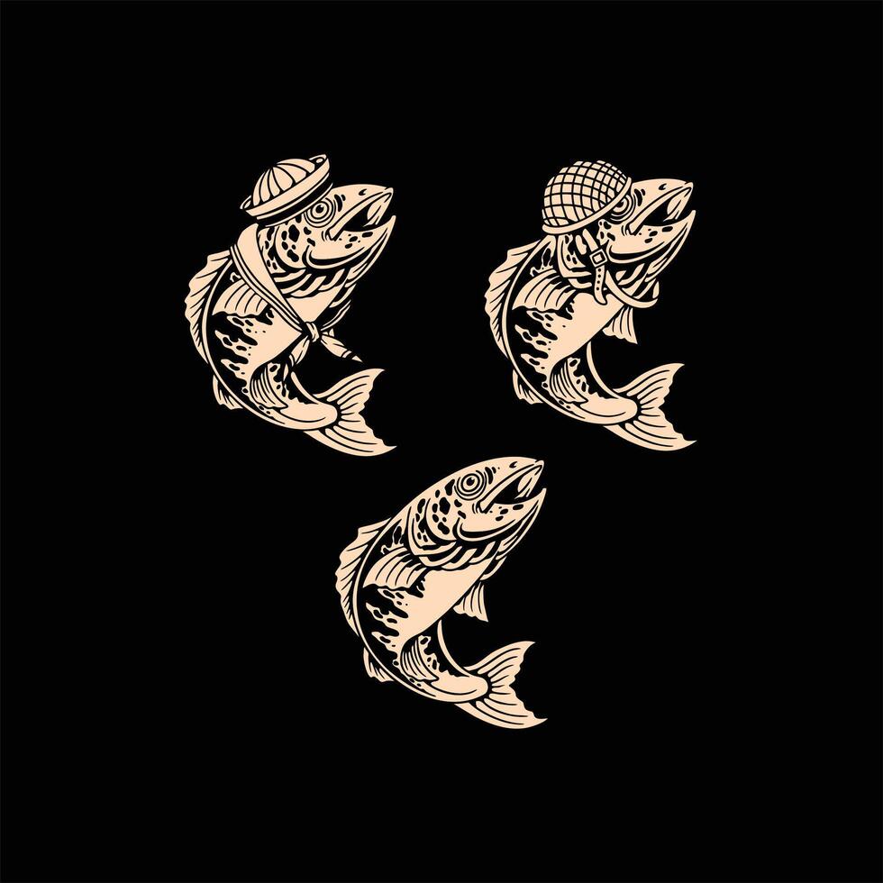 fish traditional tattoo set design vector