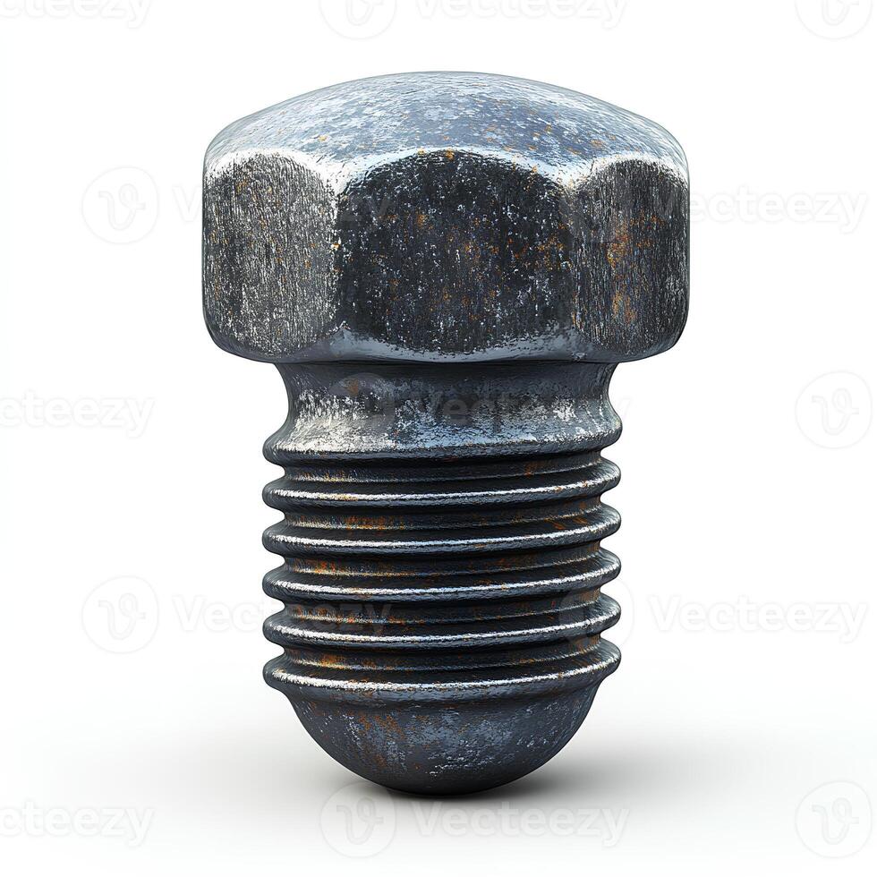 old bolt with a rustic finish isolated on a clean white background with a shadow emphasizing its rugged look perfect for construction and mechanics related visuals photo