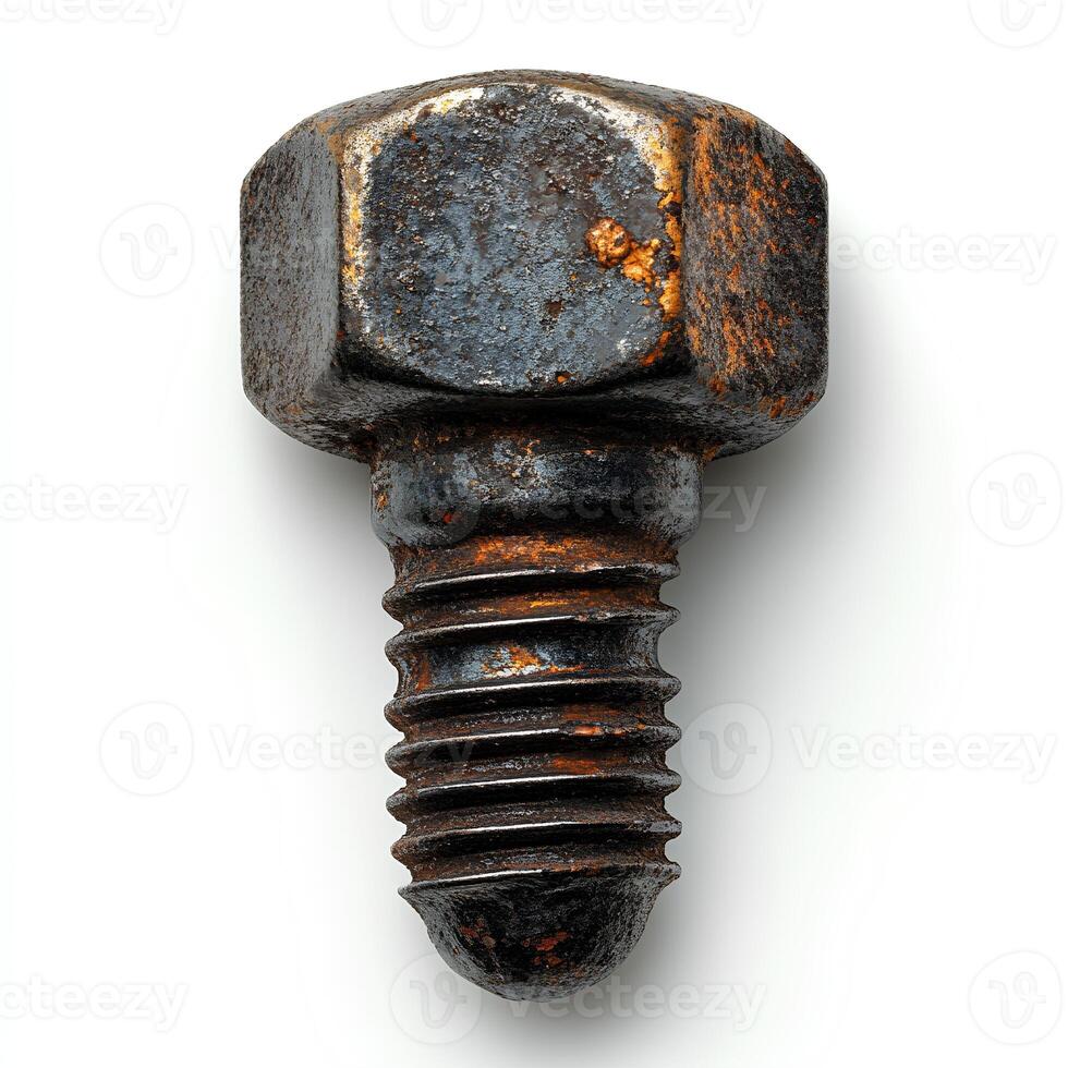 weathered screw bolt with a vintage feel isolated on white with a gentle shadow ideal for creating designs or concepts related to antique tools or industrial history photo