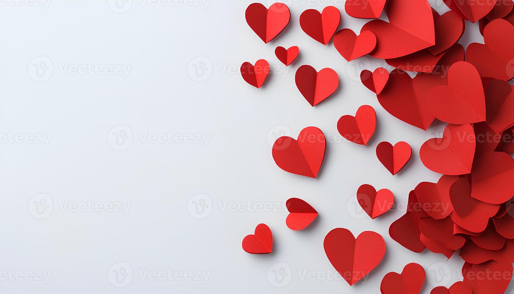 paper hearts border frame viewed from the top, designed for Valentine's Day, showcasing a romantic and festive style ideal for love-inspired projects and designs photo