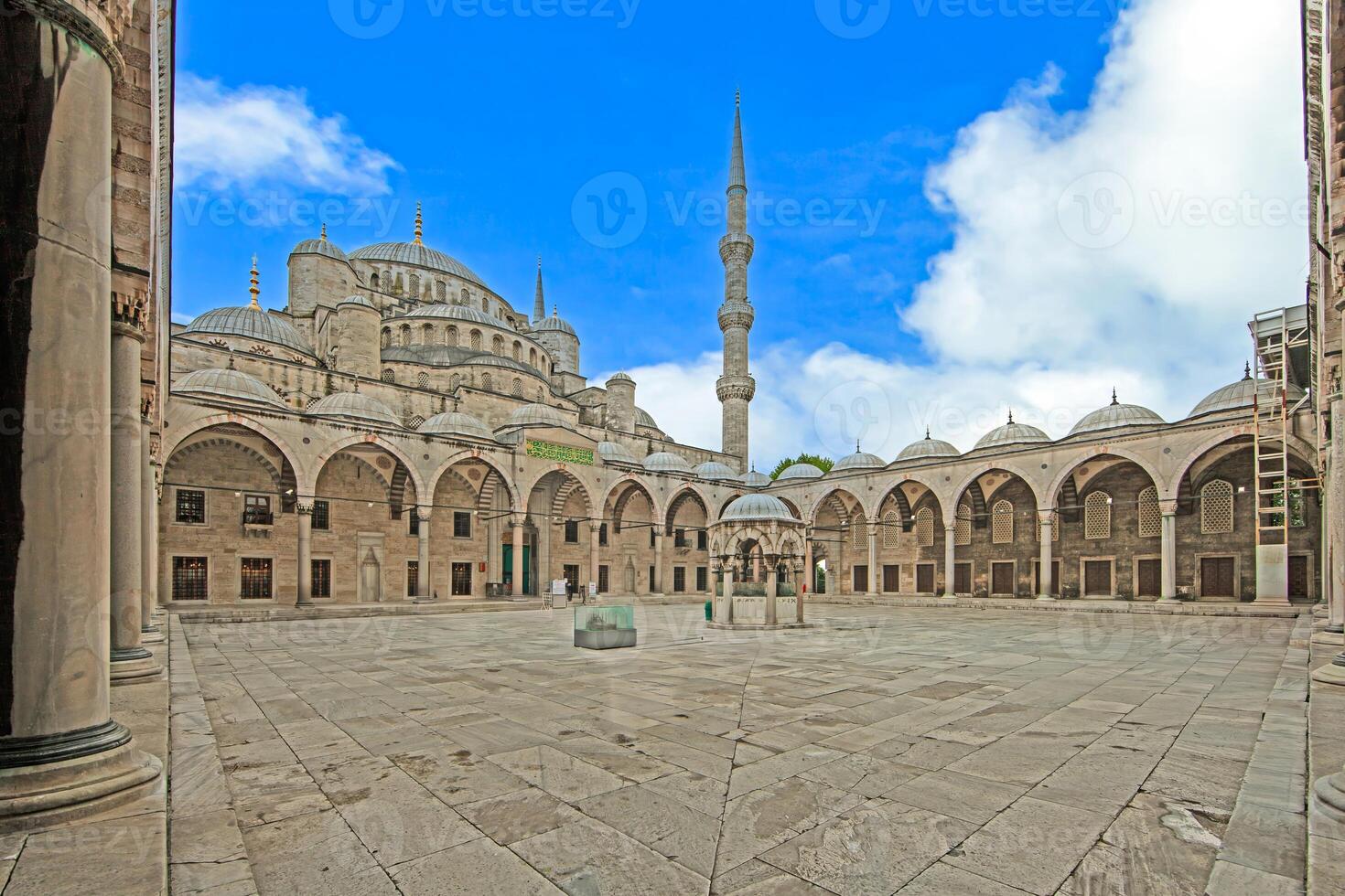 Sultan Ahmed Mosque courtyard with open space and historic Ottoman architecture- photo