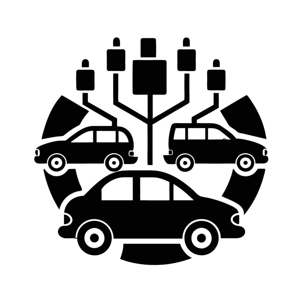 Electric car fleet management silhouette design vector