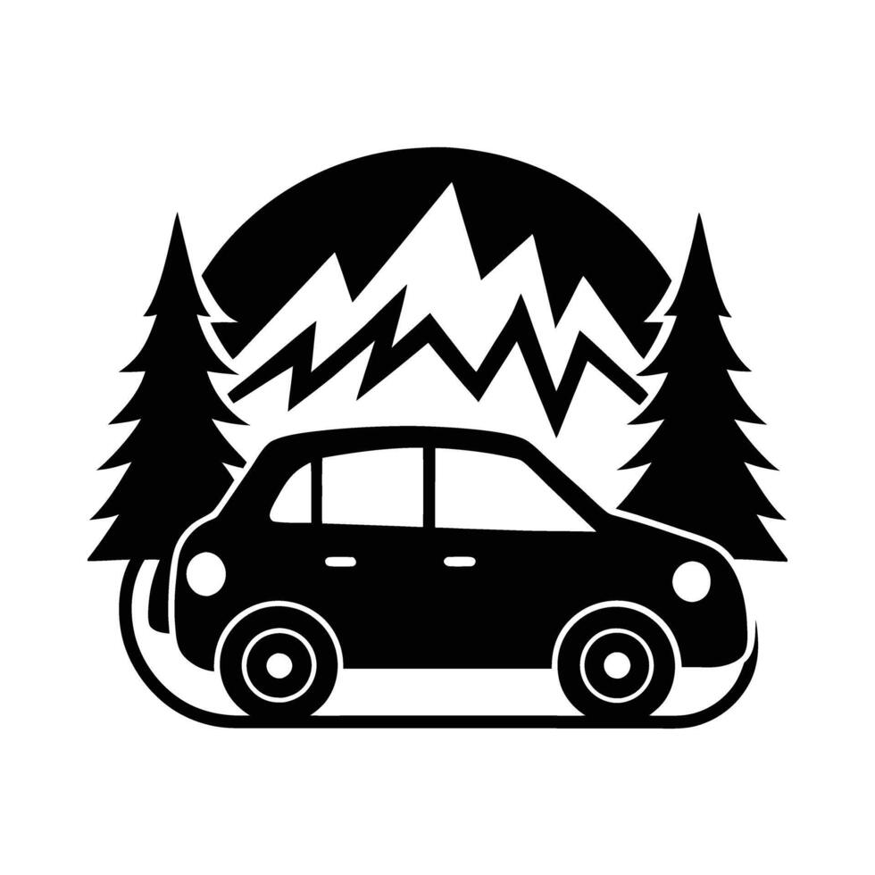 Electric car driving through nature silhouette view vector