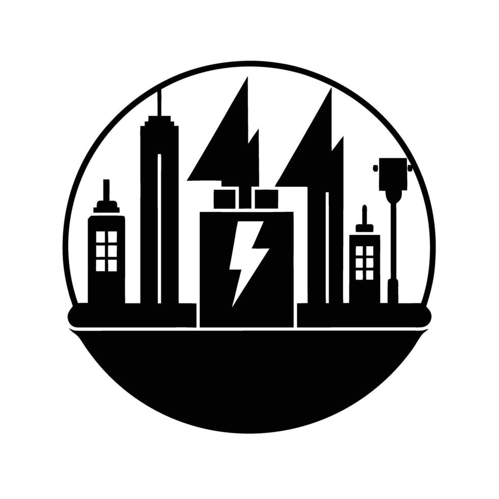 Charging station network for electric vehicles silhouette vector