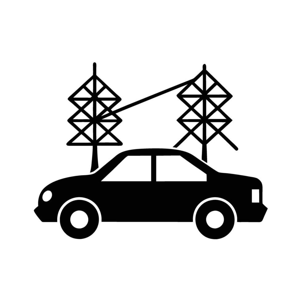 Electric car connected to power lines in innovative design vector