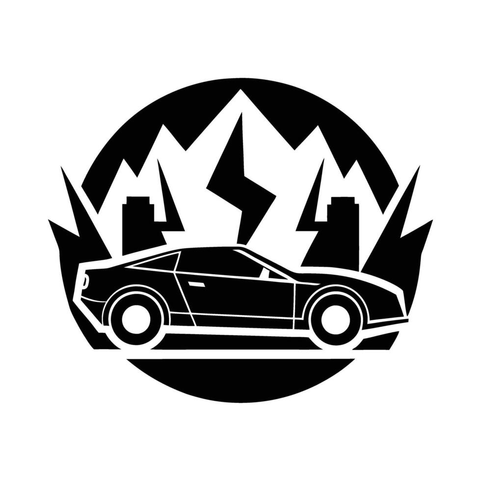 Electric car racing scene in silhouette concept design vector