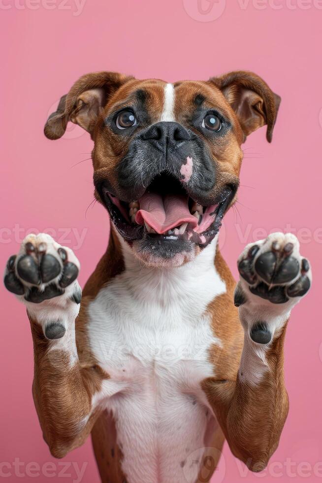 Boxer dog Jumping and playing, studio lighting, isolated on pastel background, stock photographic style photo