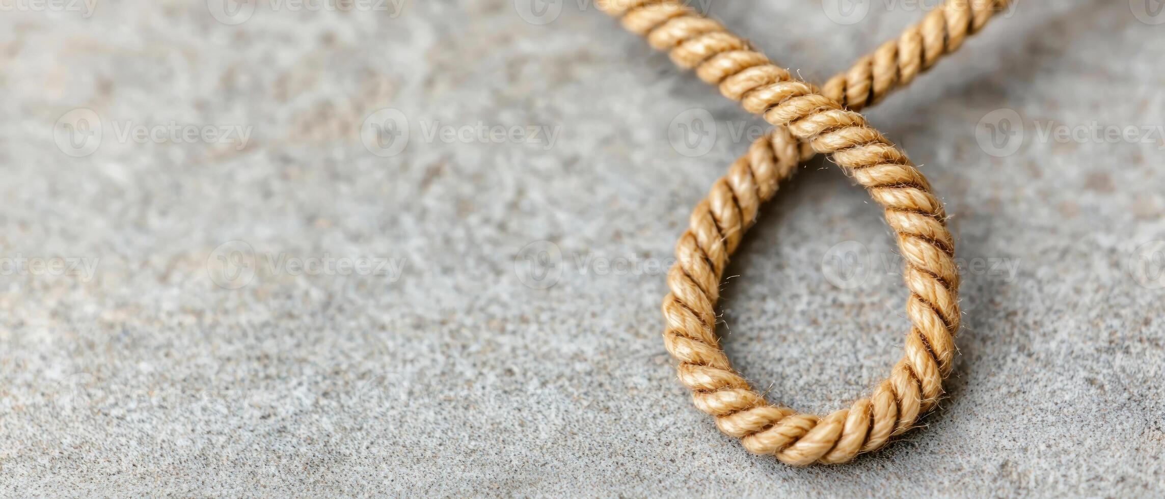Close-up of a twisted rope knot on a textured surface, perfect for outdoor themes. photo