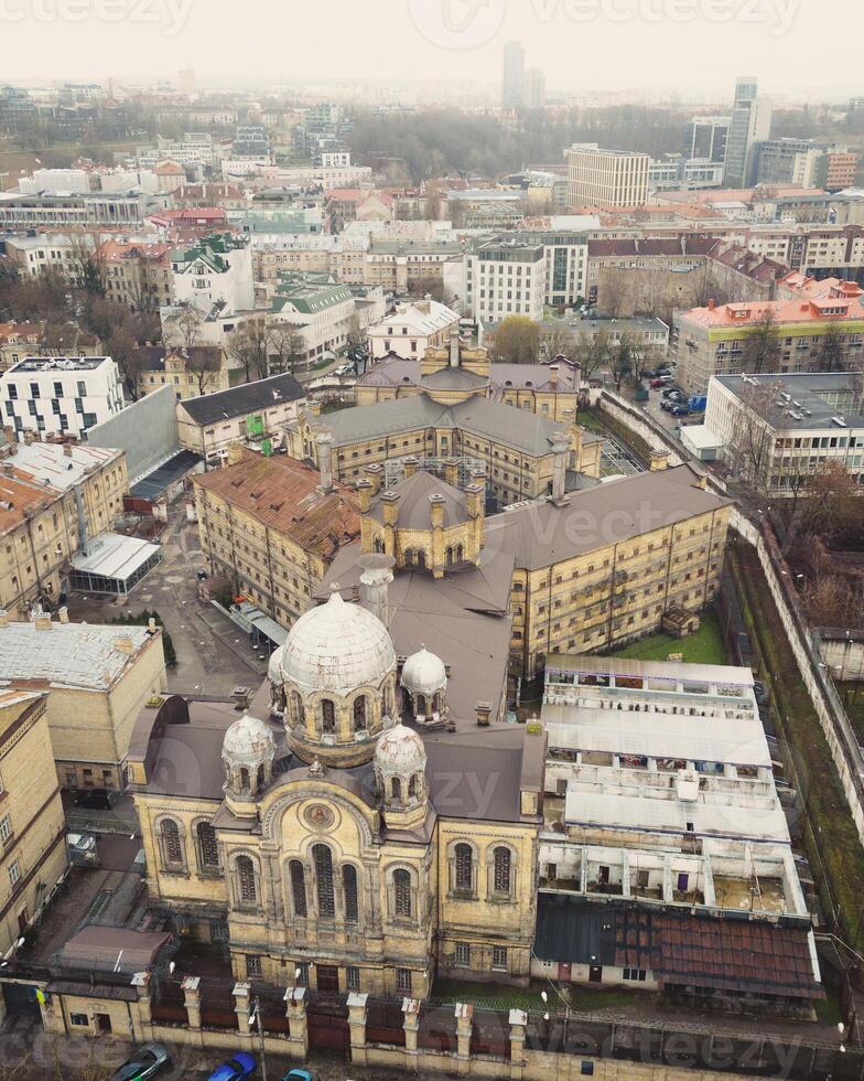 aerial view Lukiskes Prison .The Prison complex survived both World Wars and the Soviet occupation. Historical landmark popular tourist attraction photo
