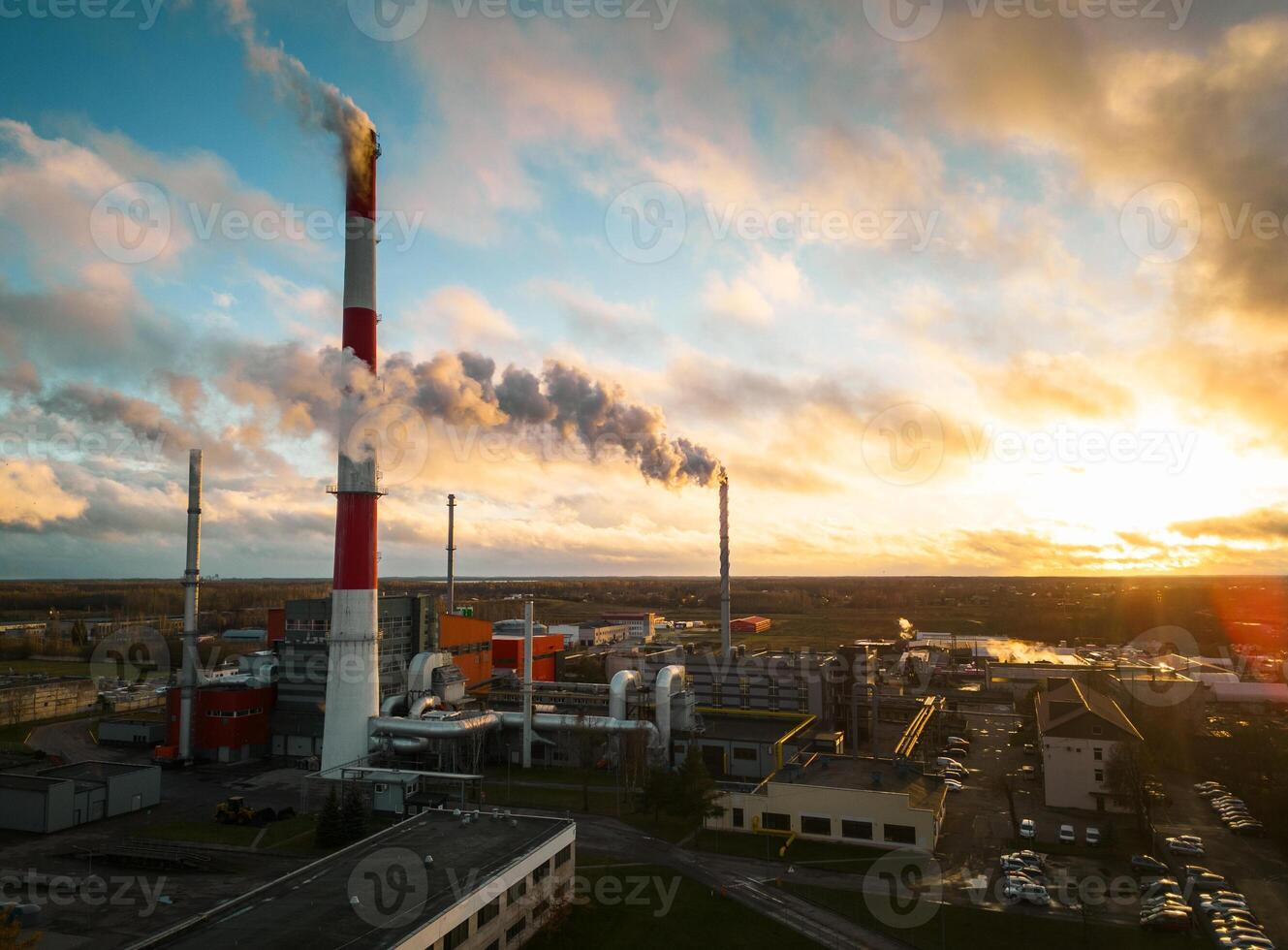Siauliai, Lithuania - 25th november, 2024-aerial view Biomass Power Plant is biomass combined heat and power plant in iauliai, Lithuania. Biofuel plant replace natural gas with sustainable biomass photo