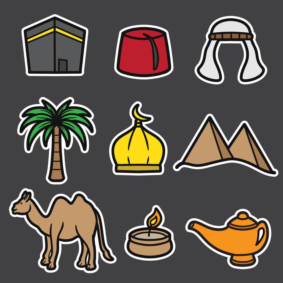 set of arab good for sticker, element design, badge, icon, print design etc vector
