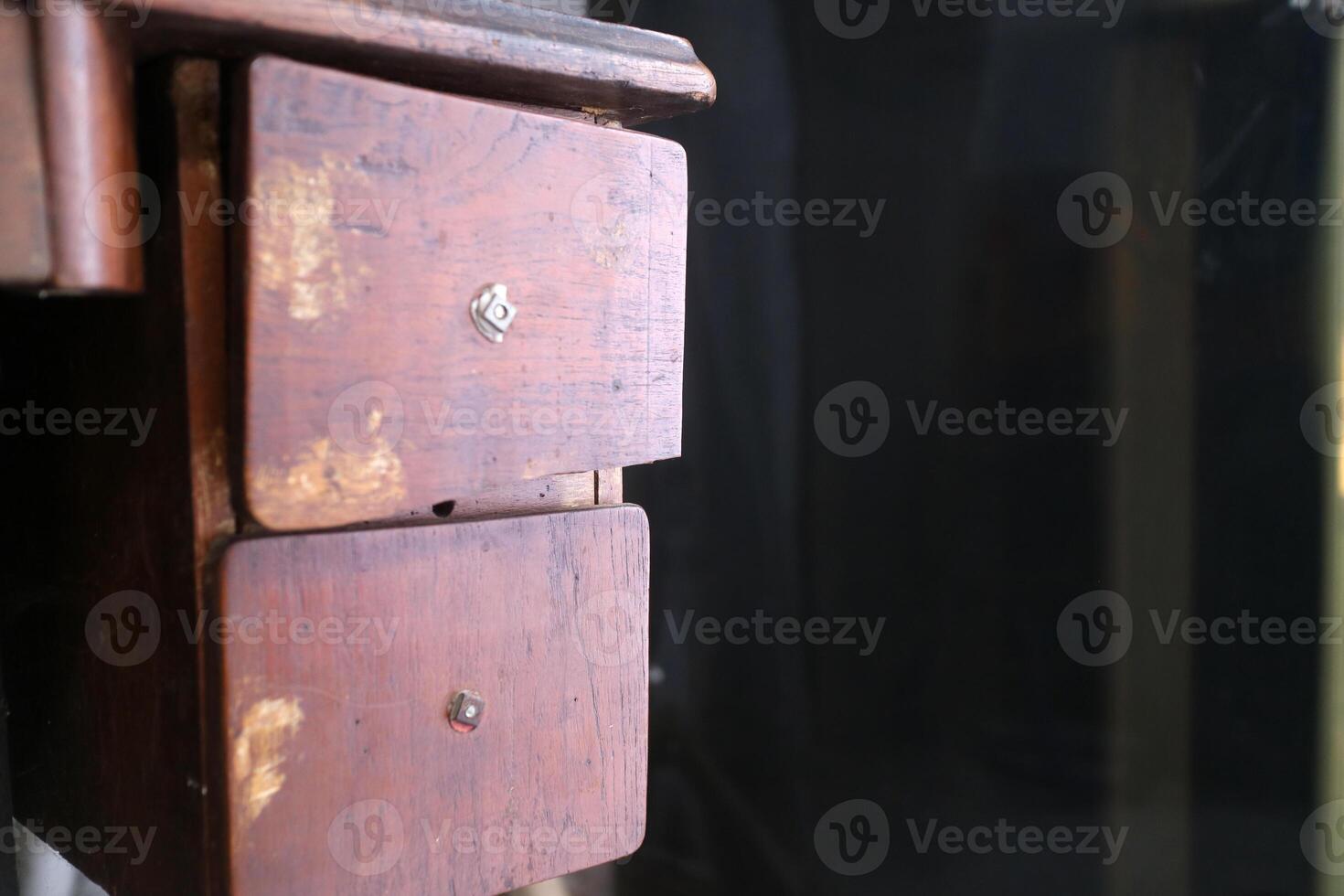 Two wooden box drawers, part of a traditional sewing machine compartment with negative space photo