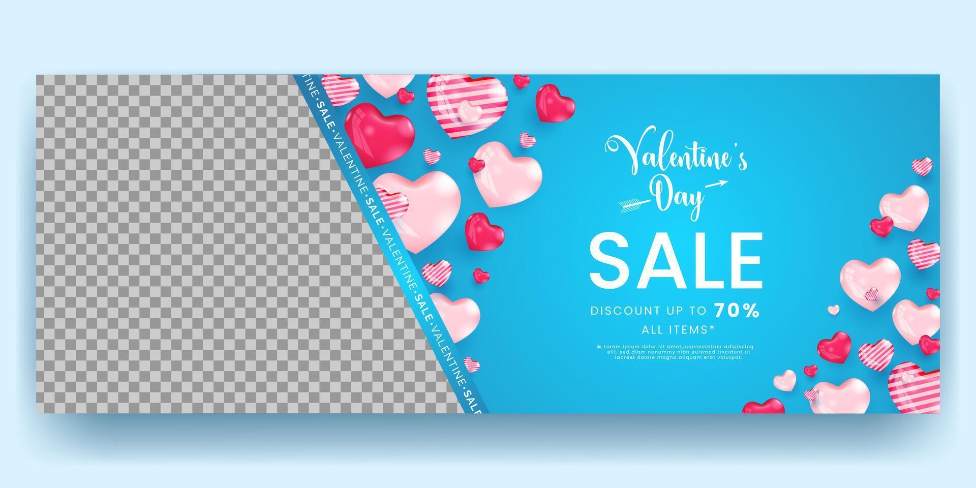 realistic 3d valentine's day horizontal banner vector