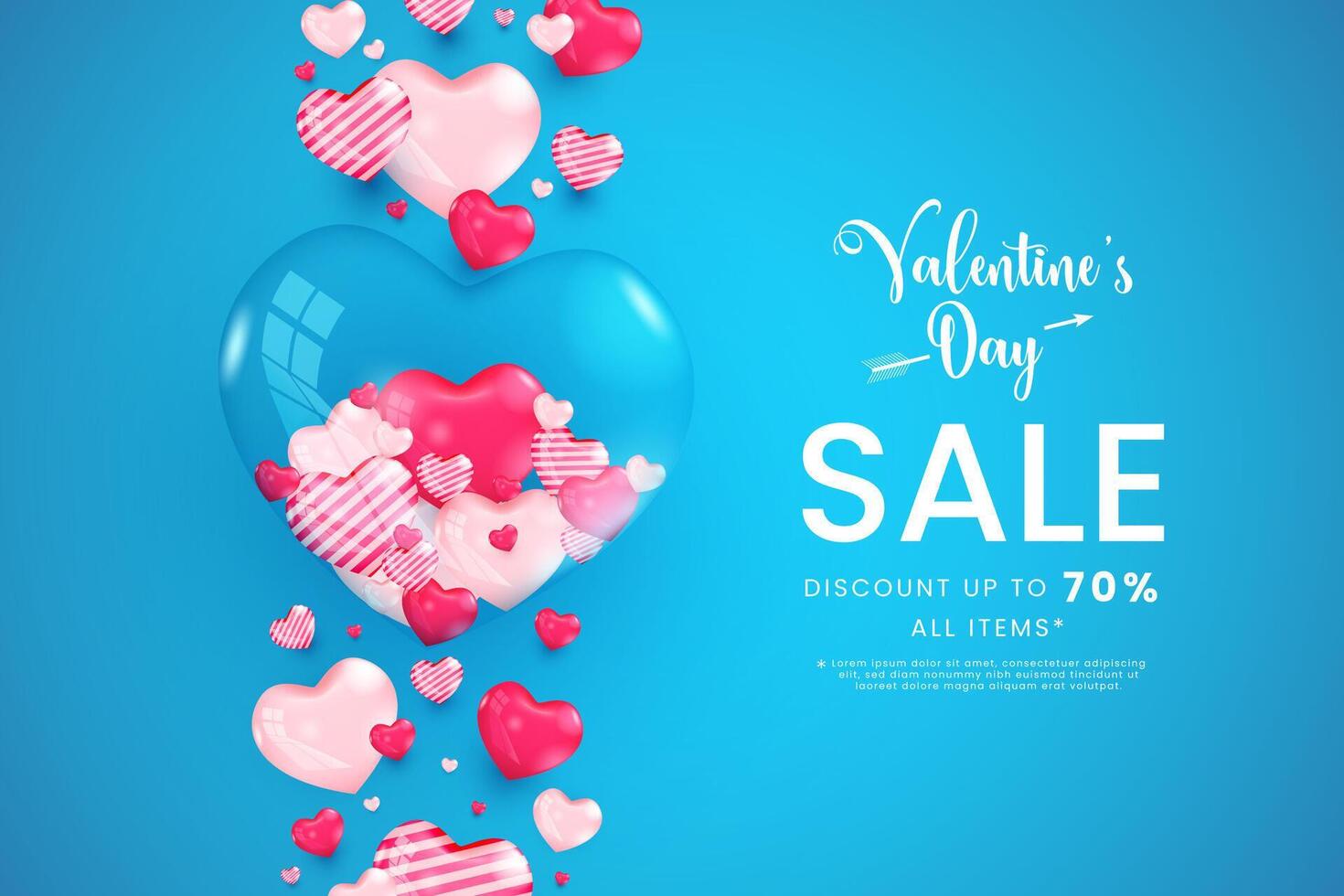 realistic transparent 3d valentine's day banner blue background vector