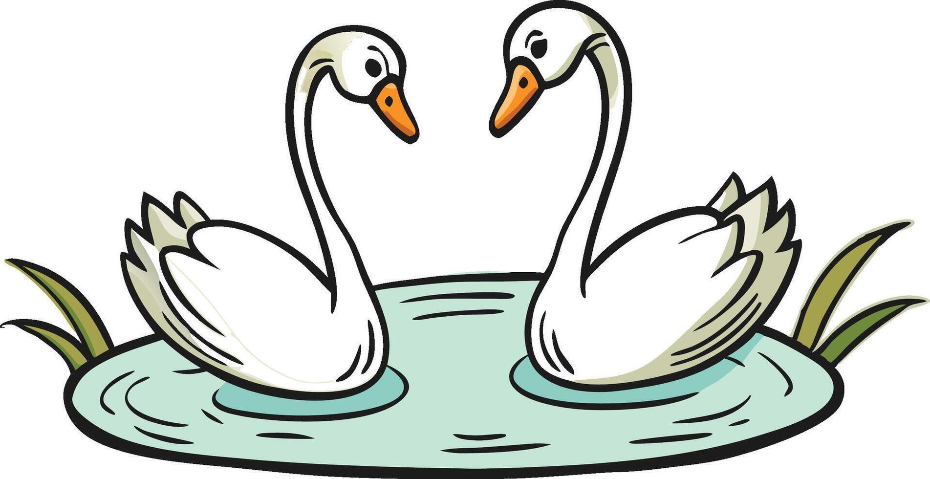 Swans valentines day illustration background. A big beautiful lake with lovely swans swimming in love against a soft pink sunset vector