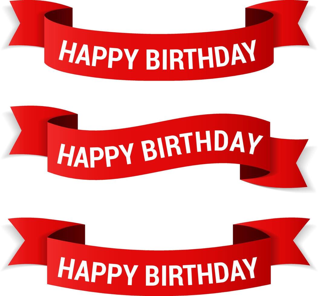 Red banners with 'happy birthday' congratulation vector