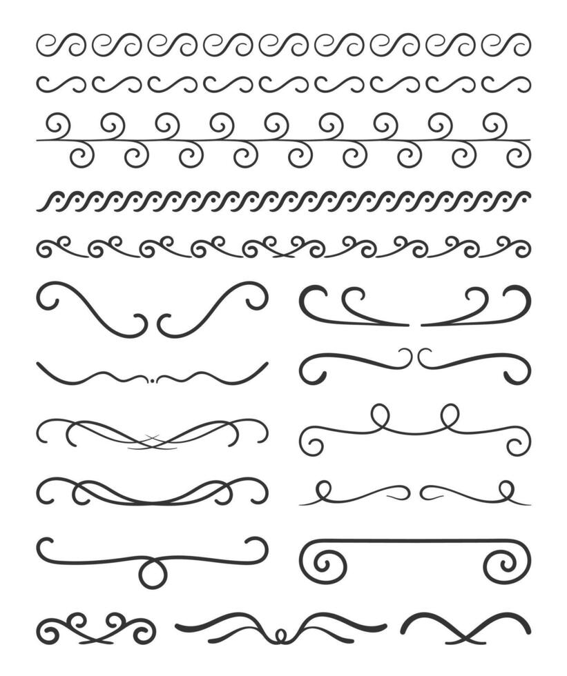 Set of hand drawn calligraphic dividers and design elements vector