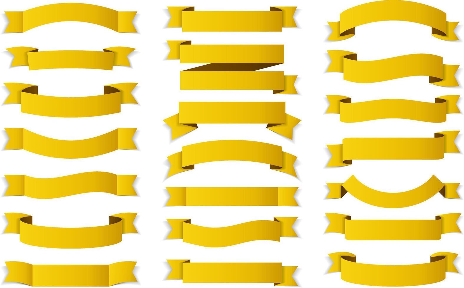 21 Yellow - gold ribbons on white background, horizontal banners set vector