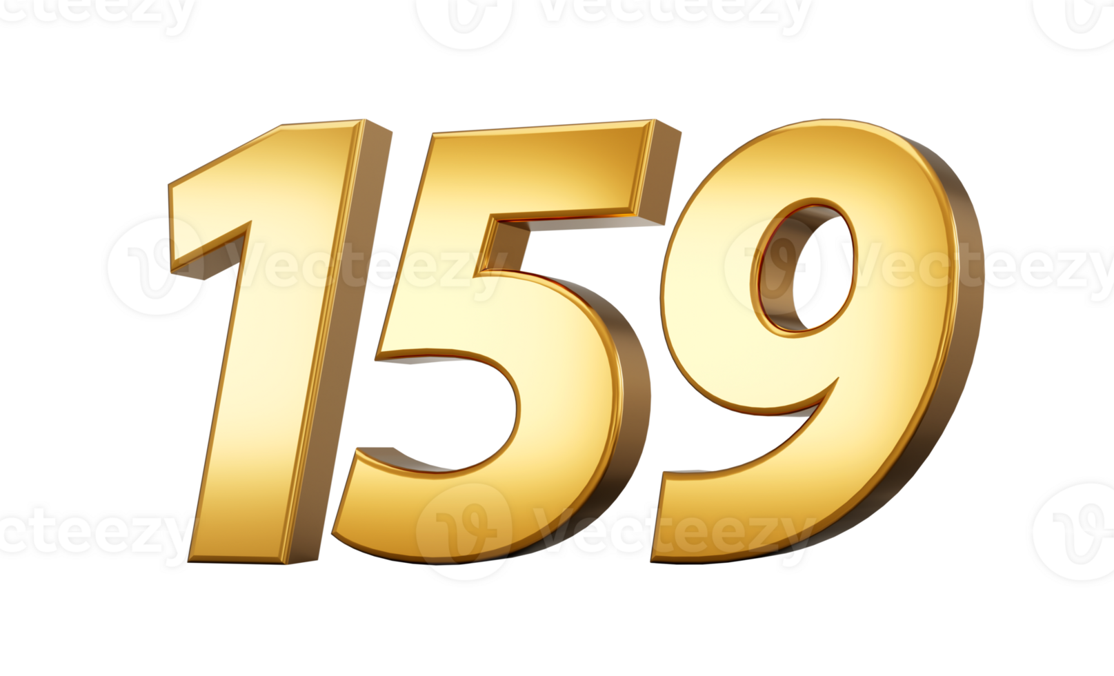 3d number 159 one hundred fifty nine Gold text with reflection 3d illustration png