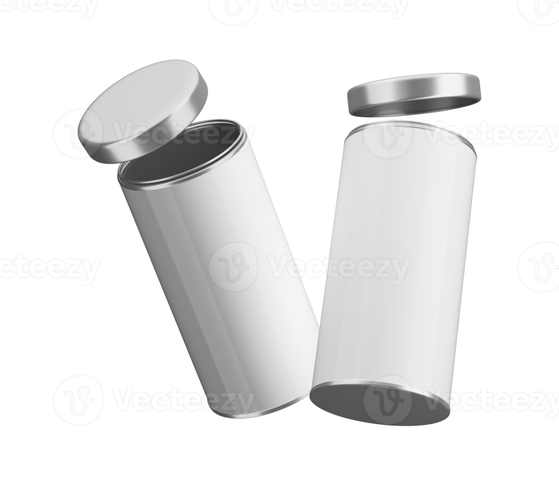 3D Two White Cylindrical Open Coffee Jars With Silver Lids 3D Illustration png