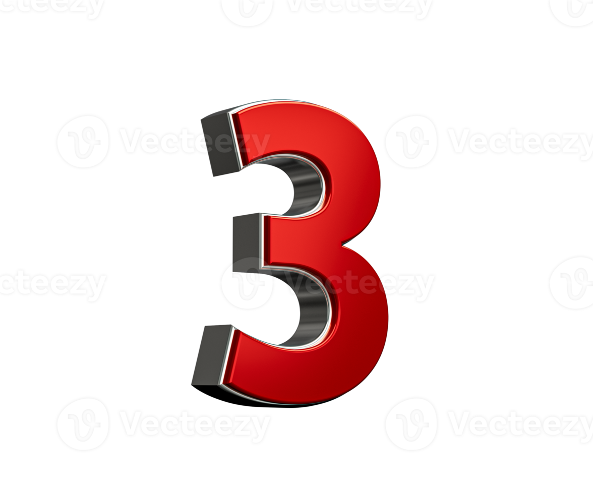 Bold Vibrant Red Number Three Number 3 With Sleek Metallic Gleam 3D Illustration png