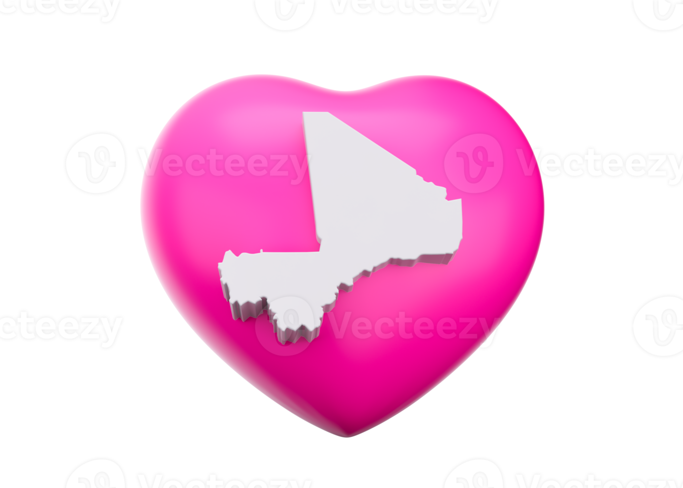 3d Pink Heart With 3d Map Of Mali , 3d illustration png