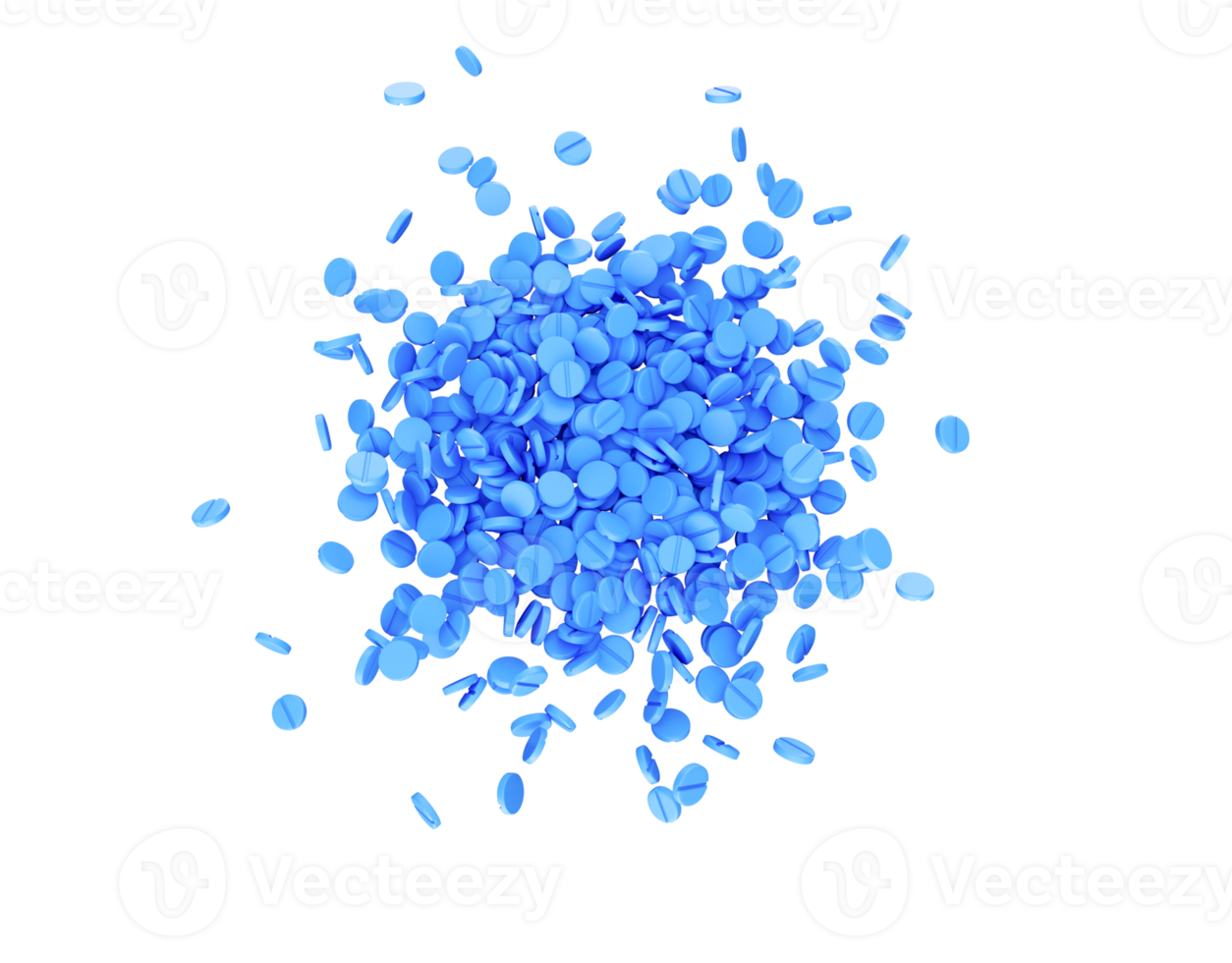 Blue Rounded Medical Pills Scattered On Bright Yellow Top View 3d Illustration png
