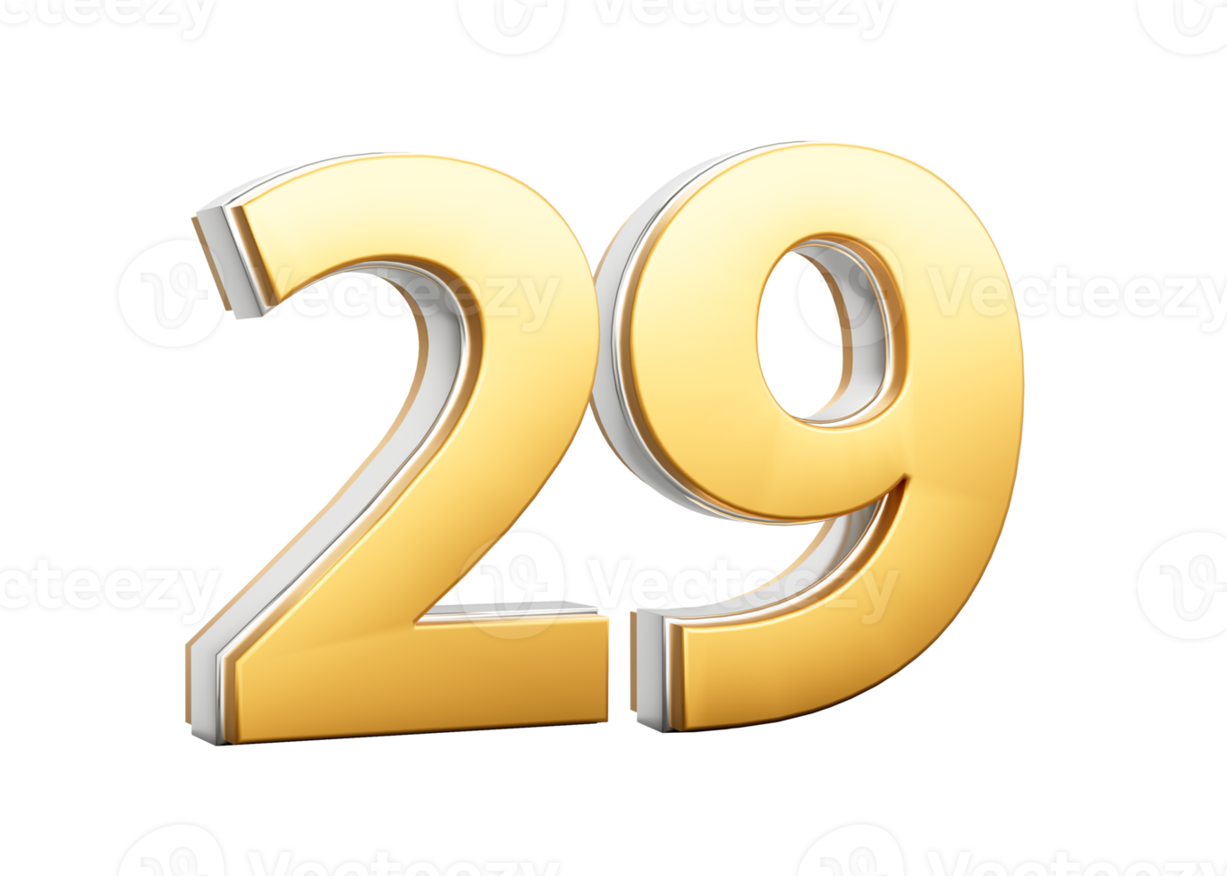 3D Golden Shiny Number 29 Twenty Nine With Silver Outline 3D Illustration png