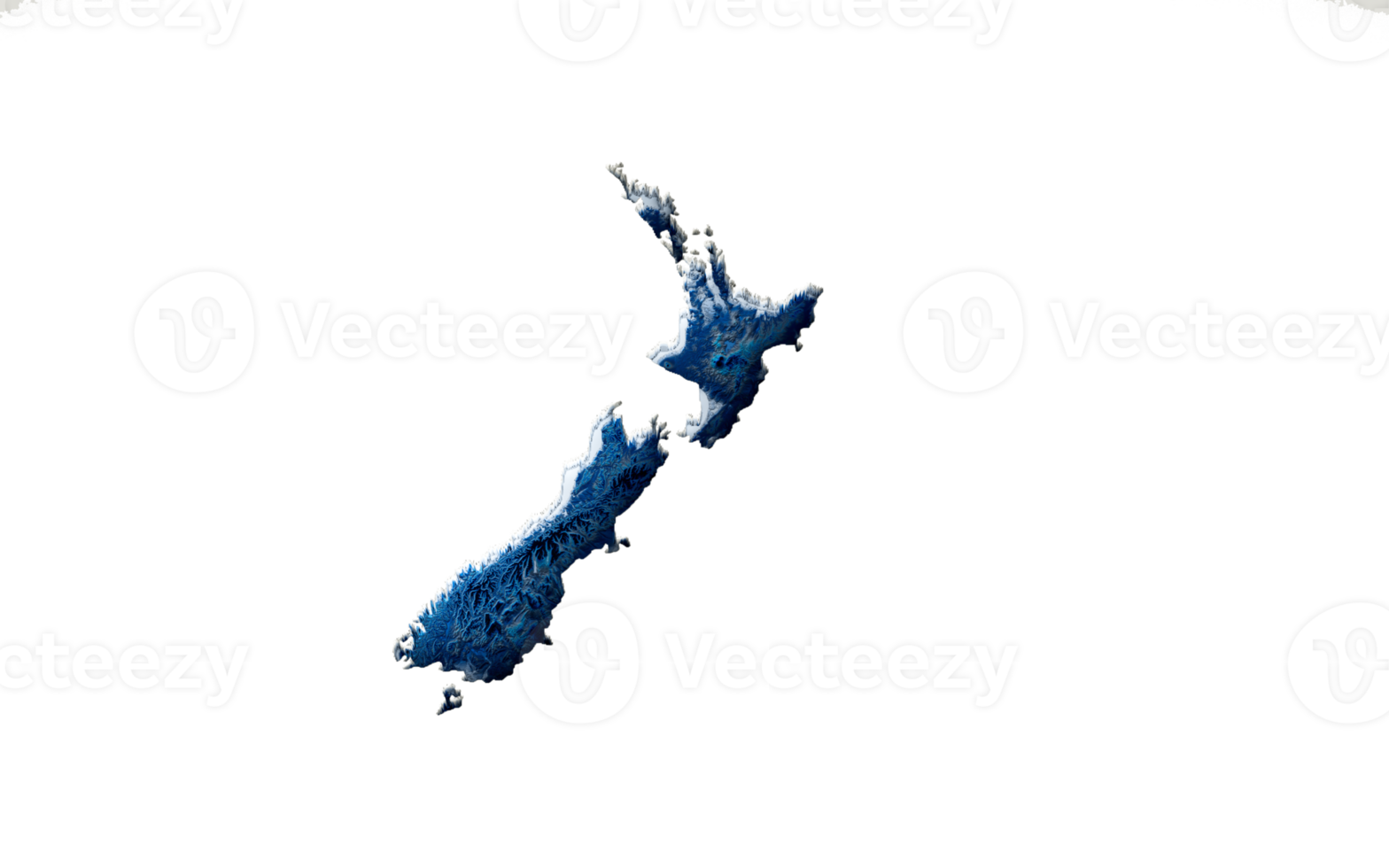 3d Deep Blue Water New Zealand Map Shaded Relief Texture Map 3d Illustration png