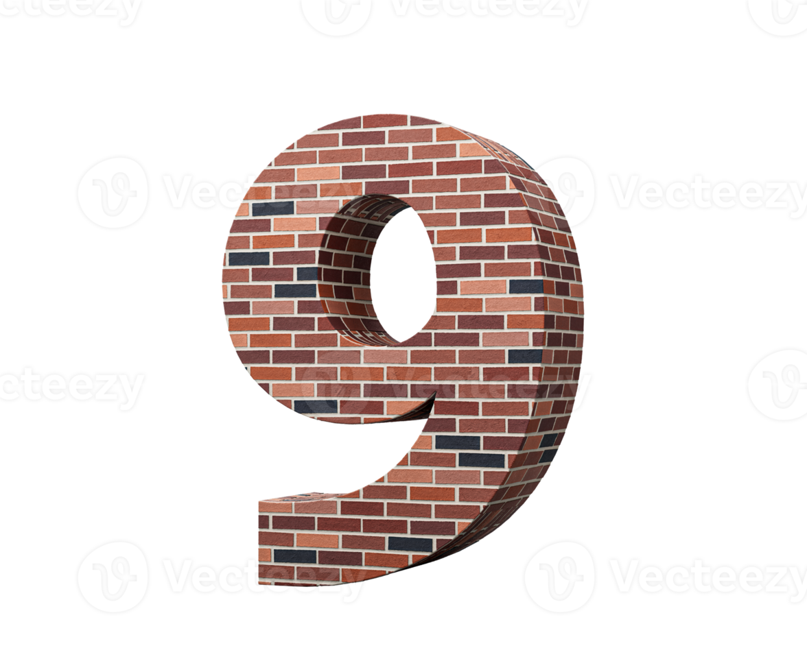Bricks Wall Number Nine 9 Digit Made Of Colored Wall Of Bricks On Background 3D Illustration png